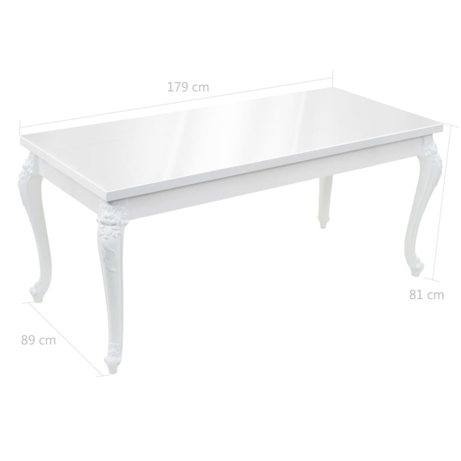 Mesa de comedor blanco brillante 179x89x81