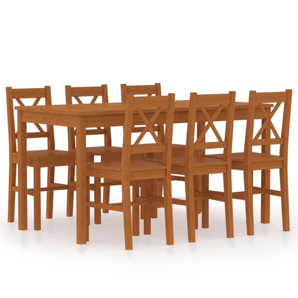 Conjunto de comedor 7 piezas madera de pino marrón