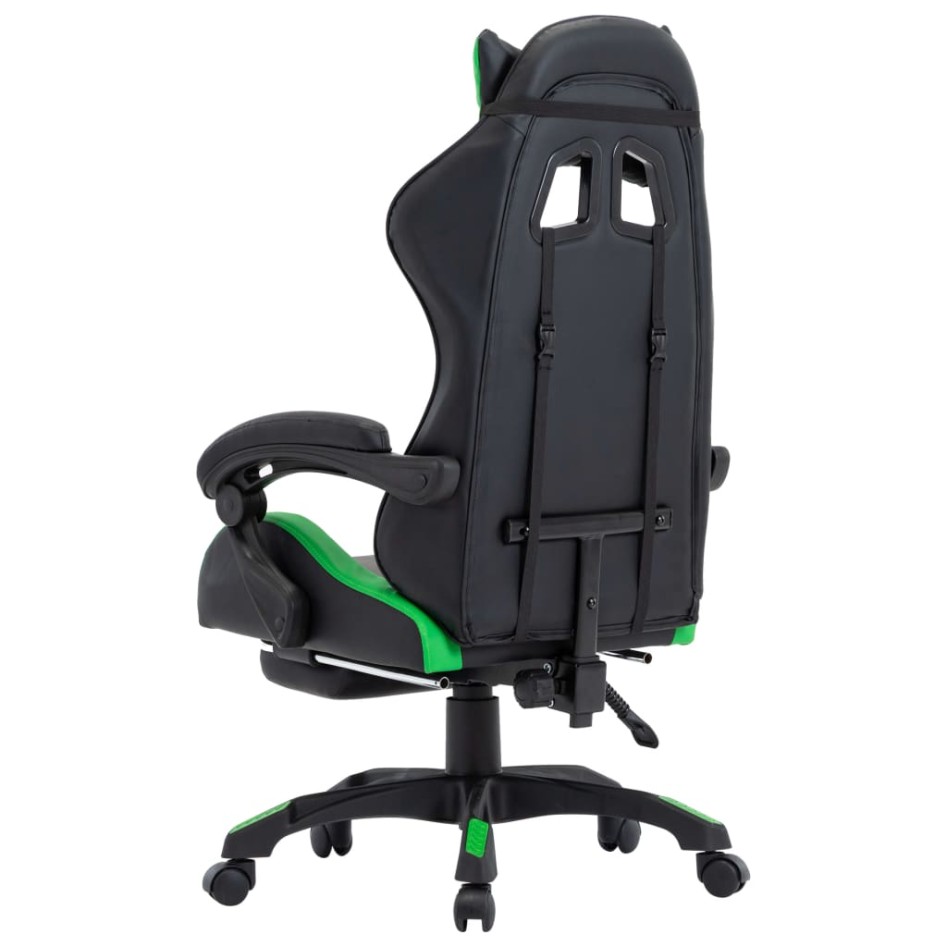 Silla gaming con reposapiés cuero sintético verde y