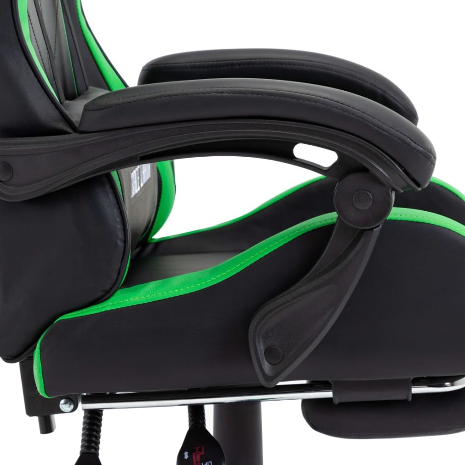 Silla gaming con reposapiés cuero sintético verde y