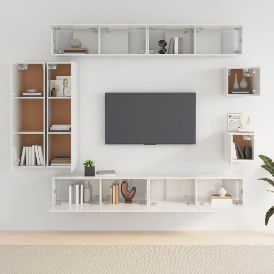 Set de muebles de TV 8 pzas madera contrachapada blanco