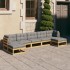 Juego de muebles de jardín 7 pzas y cojines madera maciza