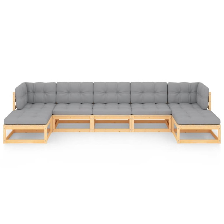 Juego de muebles de jardín 7 pzas y cojines madera maciza