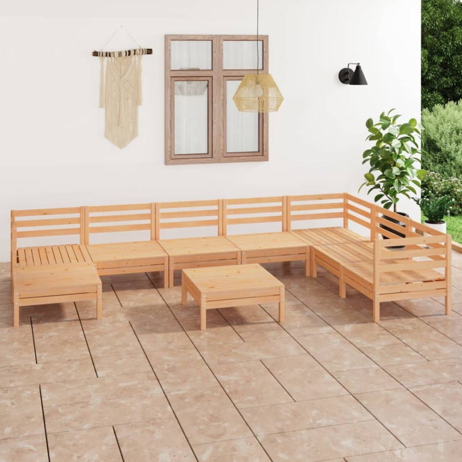 Juego de muebles de jardín 9 piezas madera maciza de
