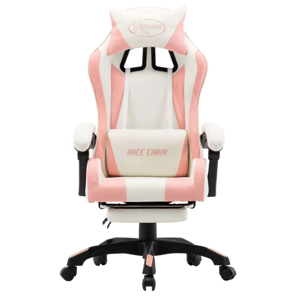 Silla gaming con reposapiés cuero sintético rosa y