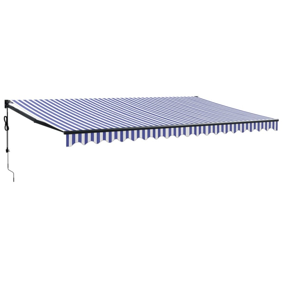 Toldo retráctil automático azul y blanco 5x3