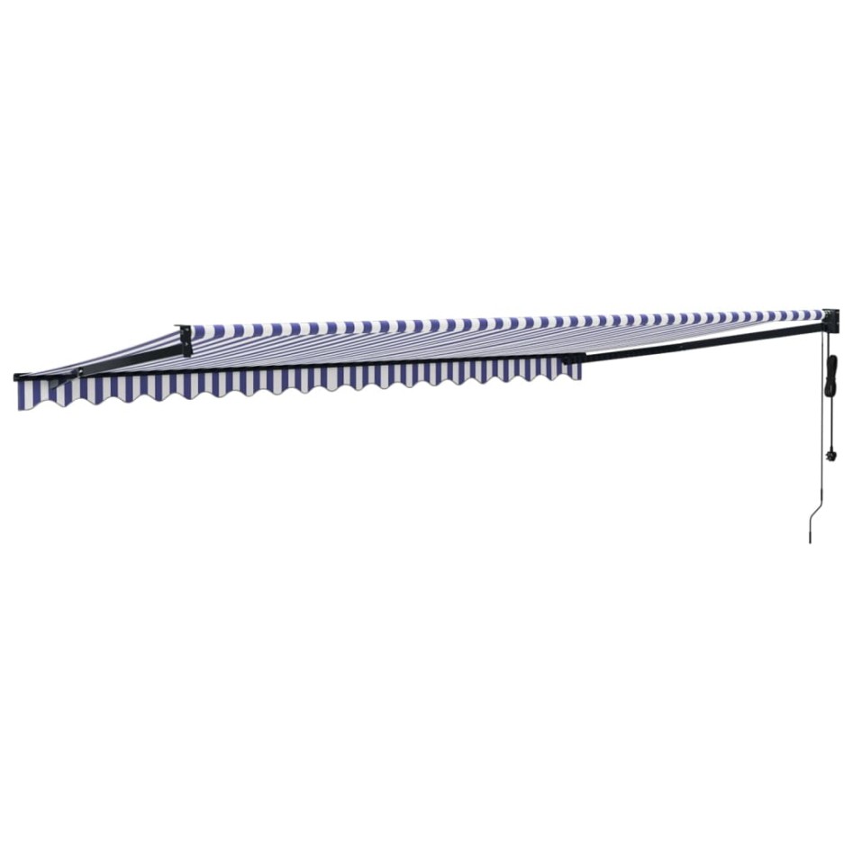 Toldo retráctil automático azul y blanco 5x3