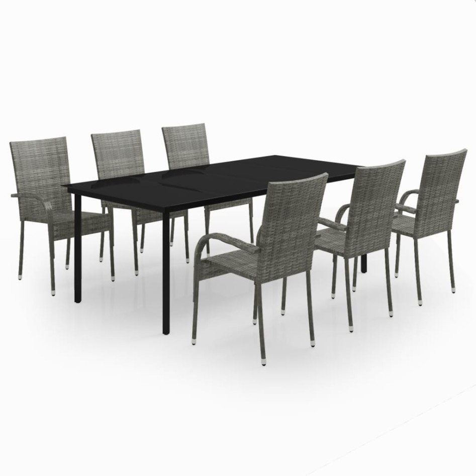 Juego de comedor para jardín 7 piezas gris y