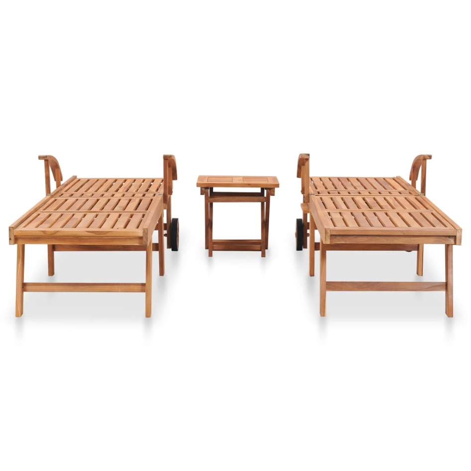 Tumbonas 2 uds con mesa madera maciza de