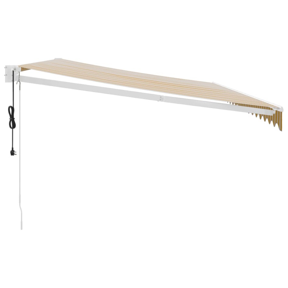 Toldo retráctil automático amarillo y blanco 5x3