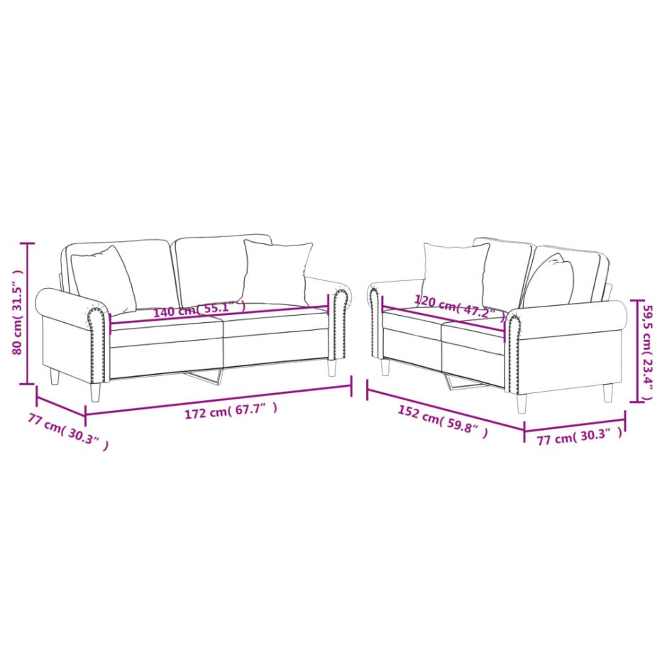 Juego de sofás con cojines 2 piezas cuero sintético