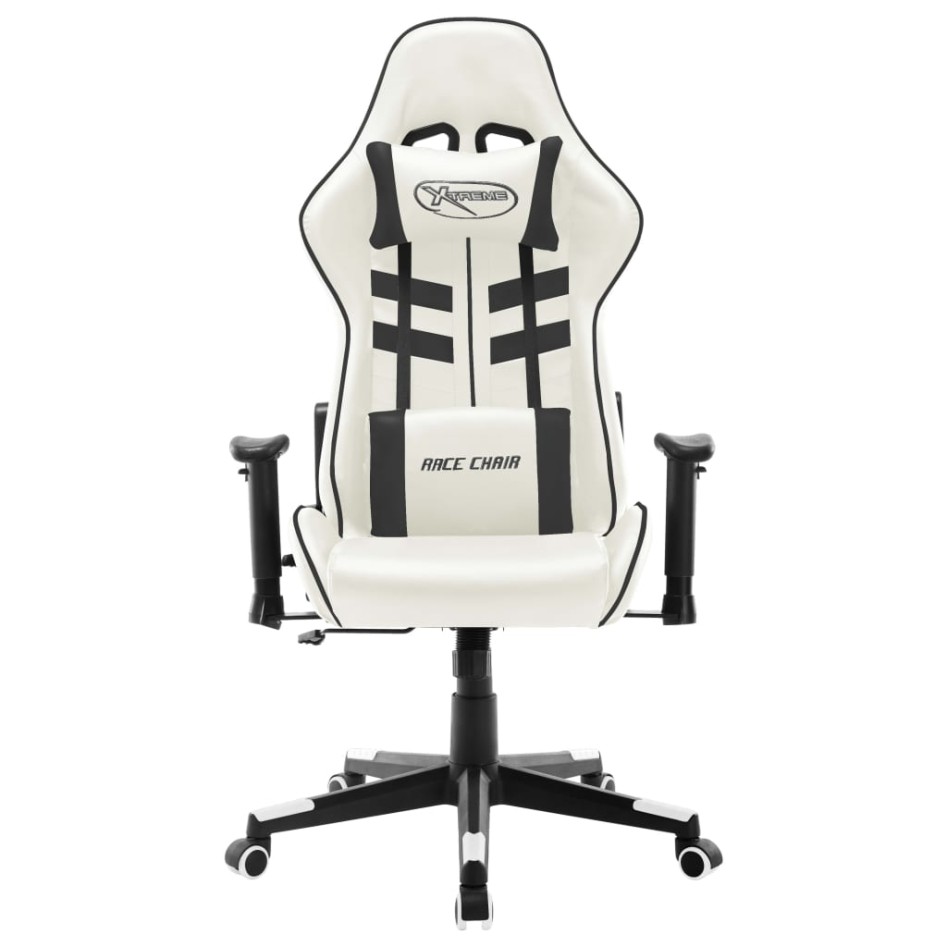 Silla de gaming de cuero sintético blanco y