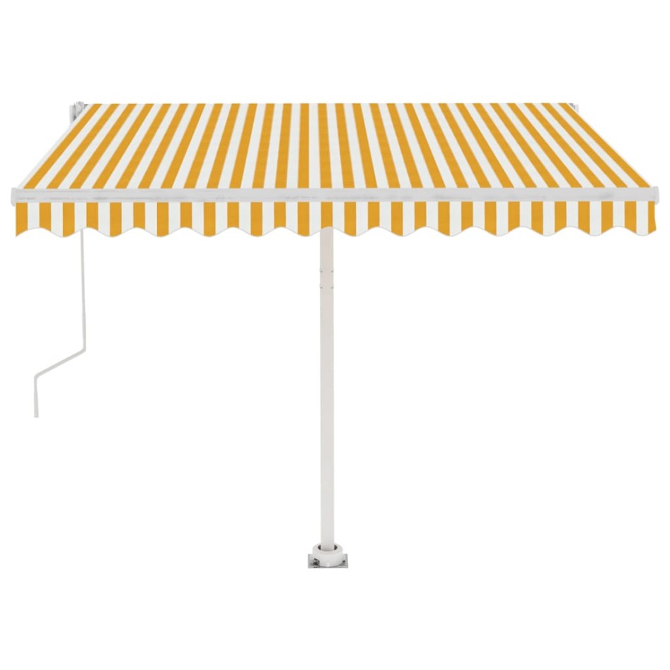 Toldo de pie automático amarillo y blanco 350x250