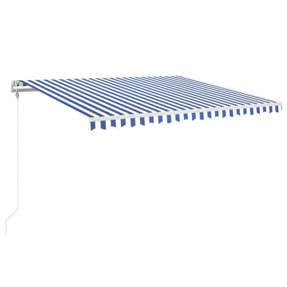 Toldo automático retráctil azul y blanco 400x350