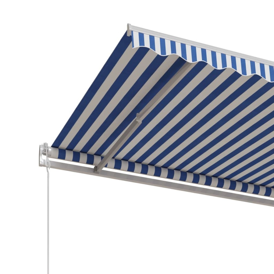 Toldo automático retráctil azul y blanco 400x350