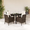 Set comedor de jardín 5 piezas y cojines ratán sintético marrón