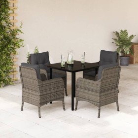 Set comedor de jardín 5 piezas con cojines ratán sintético