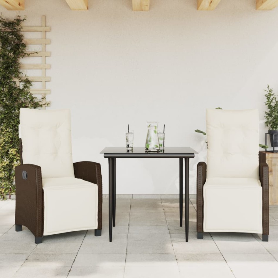 Set comedor de jardín 3 piezas y cojines ratán sintético