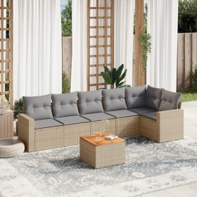 Set sofás de jardín 7 piezas y cojines ratán sintético