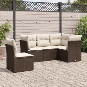 Set comedor de jardín 5 piezas y cojines ratán sintético
