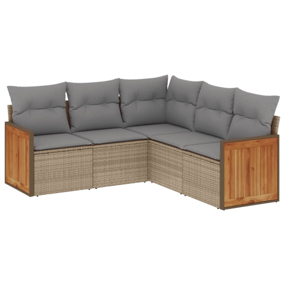 Juego de sofás jardín con cojines 5 pzas ratán sintético