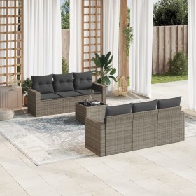 Set de sofás de jardín 7 piezas con cojines ratán PE