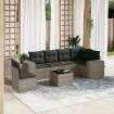 Set de sofás de jardín 7 piezas con cojines ratán PE gris
