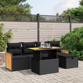 Set de sofás de jardín 6 piezas y cojines ratán sintético