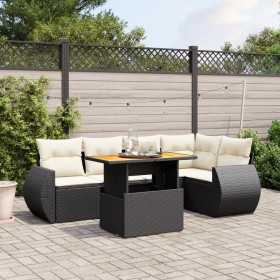Set de sofás de jardín 6 piezas y cojines ratán sintético