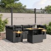 Set de comedor de jardín 7 pzas y cojines ratán sintético negro