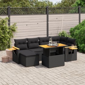 Set de comedor de jardín 7 pzas y cojines ratán sintético