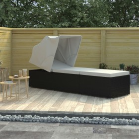 Tumbona con capota y cojín ratán sintético