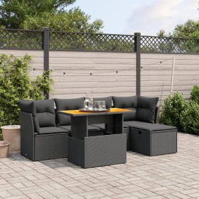 Set de sofás de jardín 6 piezas y cojines ratán sintético