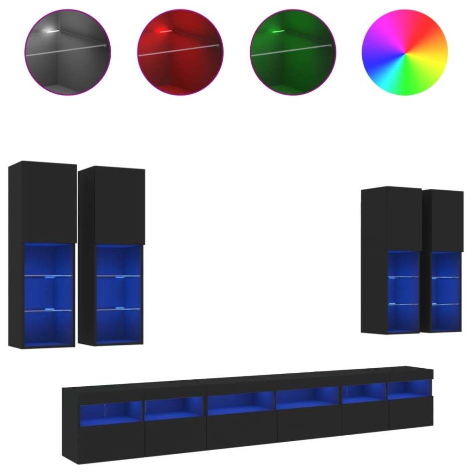 Mueble de pared de TV con luces LED 7 piezas