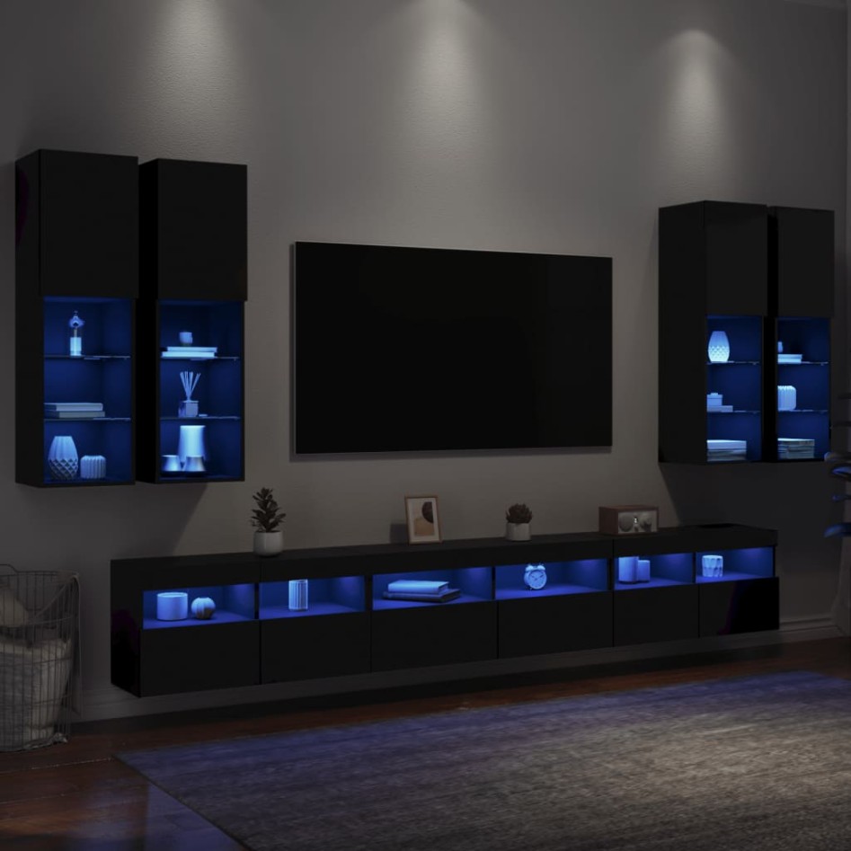 Mueble de pared de TV con luces LED 7 piezas