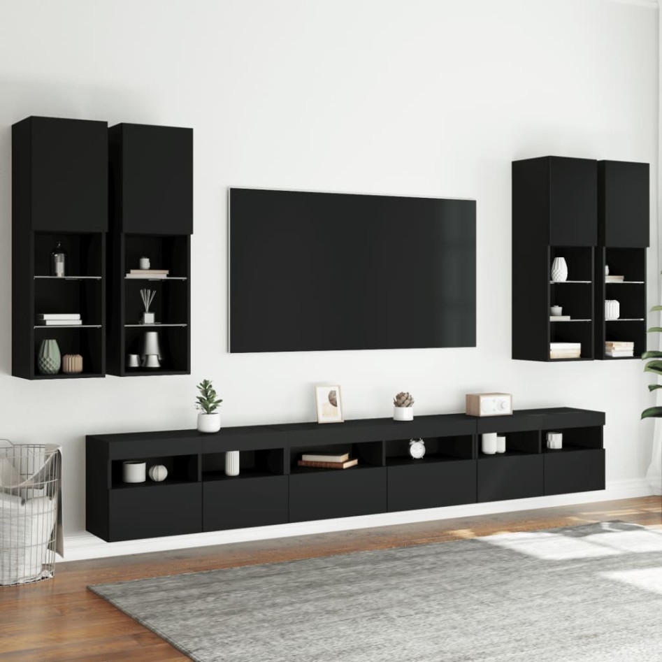 Mueble de pared de TV con luces LED 7 piezas