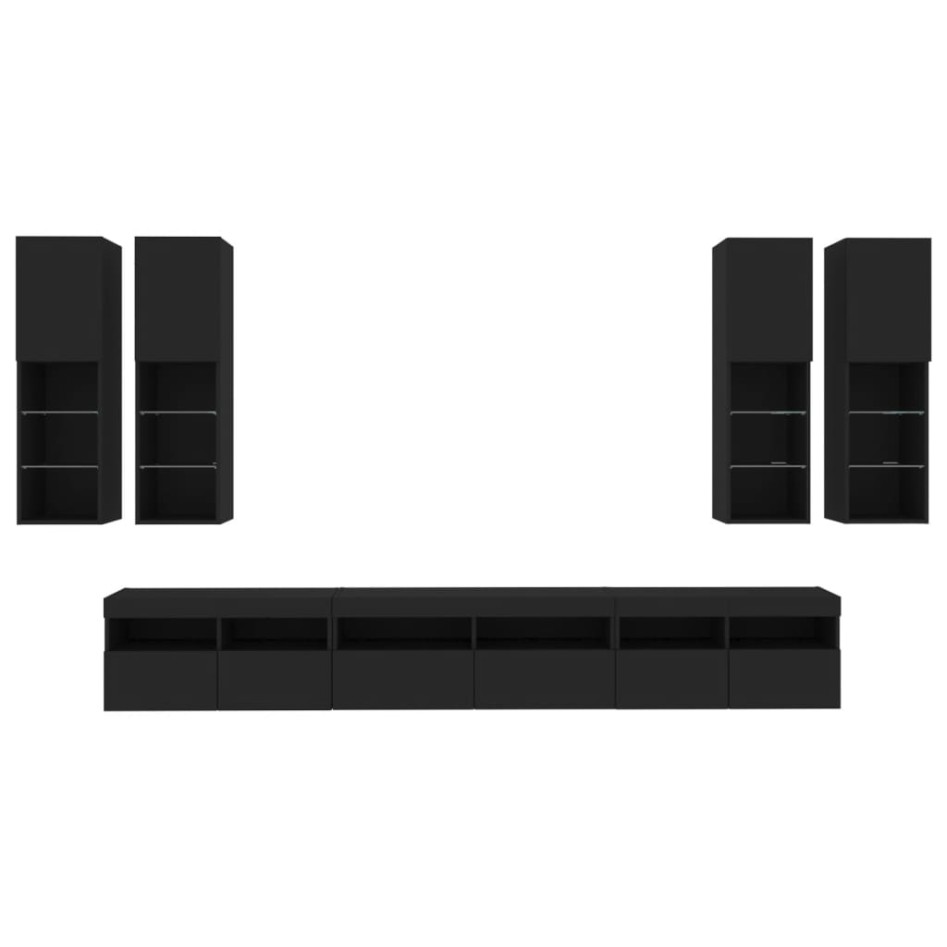 Mueble de pared de TV con luces LED 7 piezas