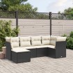 Set de sofás de jardín 6 piezas y cojines ratán sintético negro