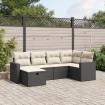Set de sofás de jardín 6 piezas y cojines ratán sintético negro