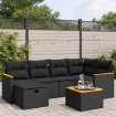 Set de comedor de jardín 7 pzas y cojines ratán sintético negro