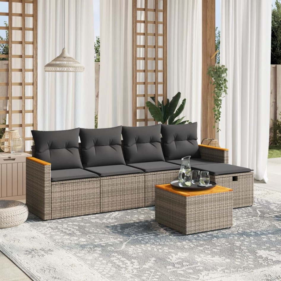 Set de muebles de jardín 6 pzas y cojines ratán sintético