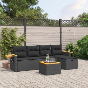 Set de sofás de jardín 6 piezas y cojines ratán sintético