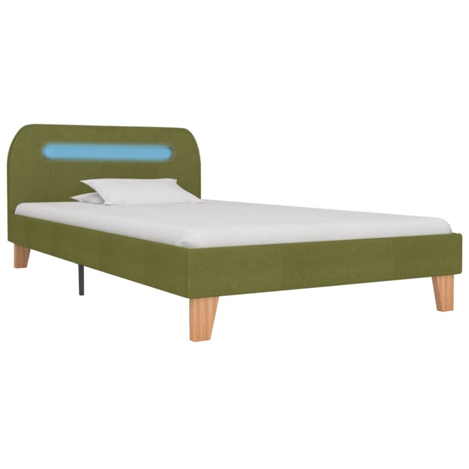 Estructura de cama con LED tela verde 90x200