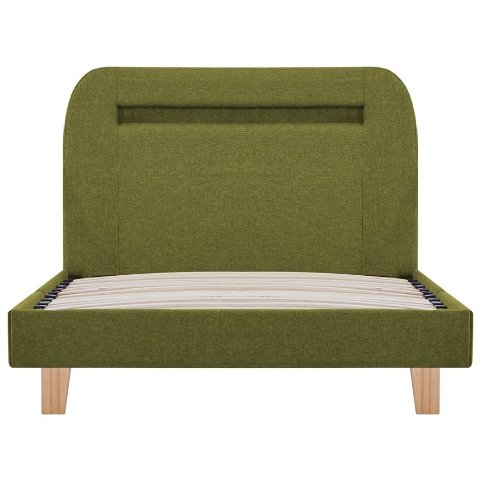 Estructura de cama con LED tela verde 90x200