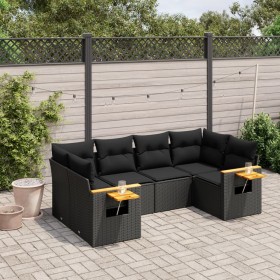 Set de sofás de jardín 6 piezas y cojines ratán sintético