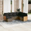 Set de sofás de jardín 7 piezas con cojines ratán PE gris