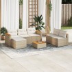 Set sofás jardín y cojines 5 pzas ratán sintético acacia beige