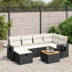 Set de comedor de jardín 7 pzas y cojines ratán sintético negro
