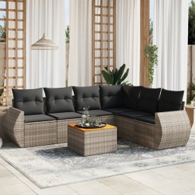 Set de sofás de jardín 7 piezas con cojines ratán PE
