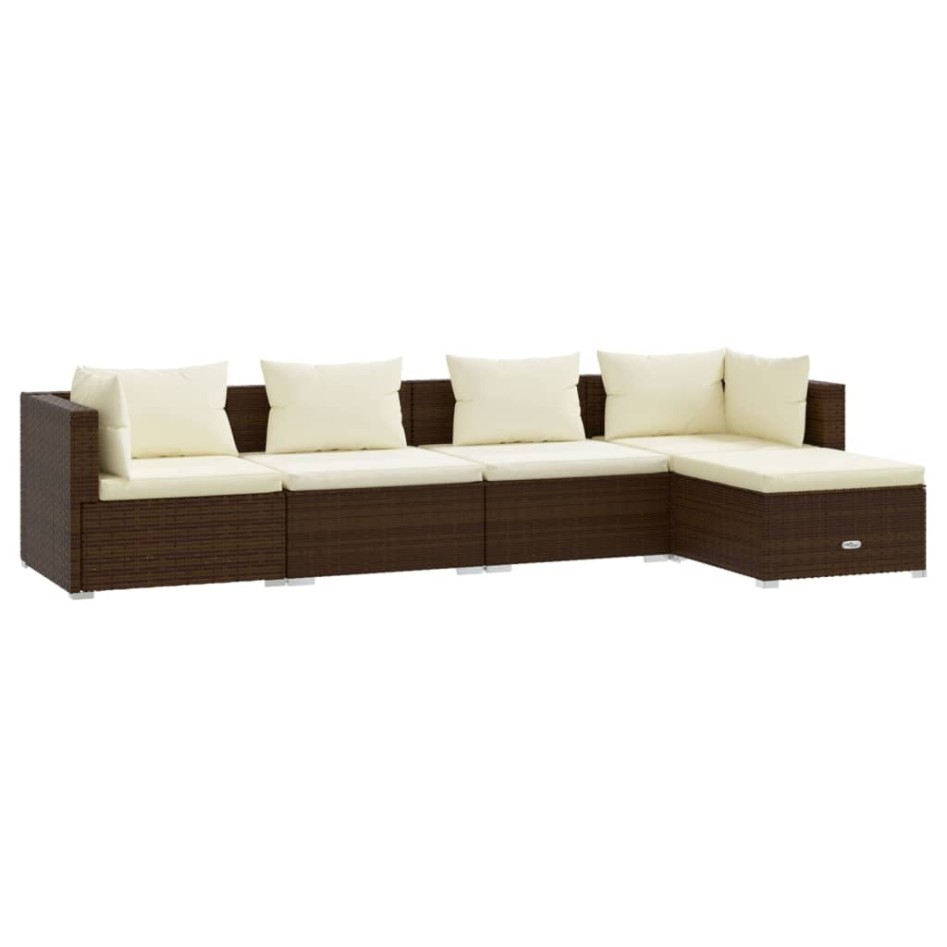 Set muebles de jardín 5 piezas y cojines ratán sintético